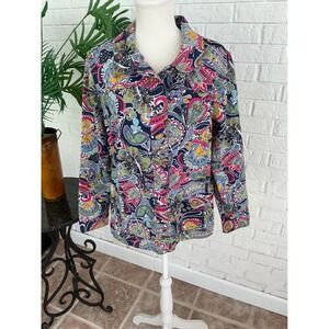 City Blues by Koret Jacket Women Large Blue Paisley Excellent Button Up Cotton